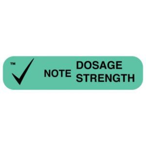 Pre-Printed Label Apothecary Products Auxiliary Label Green Paper Note Dosage Strength Black Safety and Instructional 3/8 X 1-9/16 Inch