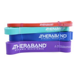 Exercise Resistance Band Loop Set TheraBand High Resistance Bands Red / Green / Blue / Purple 41 Inch Loop Light to X-Heavy Resistance