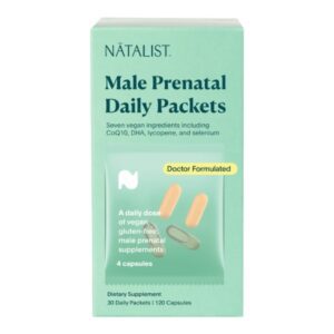 Prenatal Vitamin Supplement NATALIST Male Prenatal Daily Packets Vitamin C / Vitamin D / Vitamin E / Selenium / Coenzyme Q10 / Lycopene / DHA 500 mg – 10 mcg – 268 mg – 100 mcg – 200 mg – 8 mg – 450 mg Strength Capsule 30 per Box