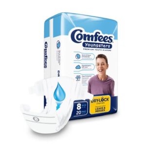Unisex Youth Incontinence Brief Comfees Youngsters Size 8 Disposable Heavy Absorbency