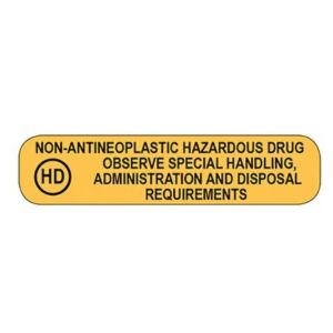 Pre-Printed Label Health Care Logistics Caution Label Yellow Permanent Paper Non-Antineoplastic Hazardous Drug Labels Black Biohazard 3/8 X 1-5/8 Inch