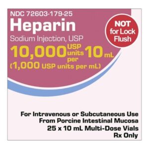 Heparin Sodium 1,000 U / mL Injection 10 mL