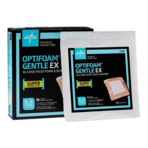 Silicone Foam Dressing Optifoam Gentle EX 5 X 5 Inch With Border Film Backing Silicone Face Square Sterile