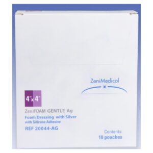 Silver Foam Dressing ZeniFOAM Ag GENTLE 4 X 4 Inch Square Sterile