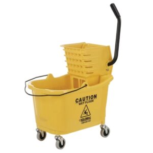 Mop Bucket with Wringer and Side Press Rubbermaid WaveBrake 26 to 35 Quart Yellow
