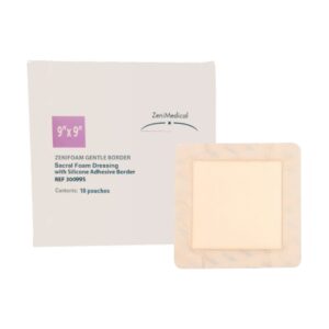 Foam Dressing ZeniFOAM Gentle Border 9 X 9 Inch With Border Waterproof Backing Silicone Face and Border Sacral Sterile