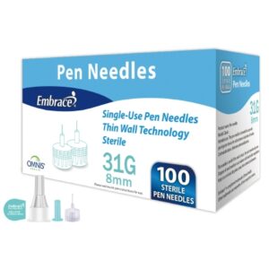 Safety Insulin Pen Needle Embrace 31 Gauge 8 mm Length Manual Safety