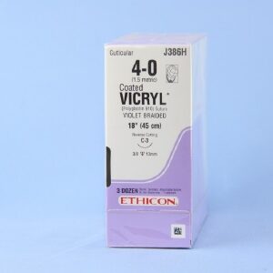 Absorbable Suture with Needle Coated Vicryl Polyglactin 910 C-3 3/8 Circle Reverse Cutting Needle Size 4-0 Braided