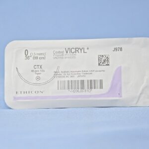 Absorbable Suture with Needle Coated Vicryl Polyglactin 910 CTX 1/2 Circle Taper Point Needle Size 0 Braided