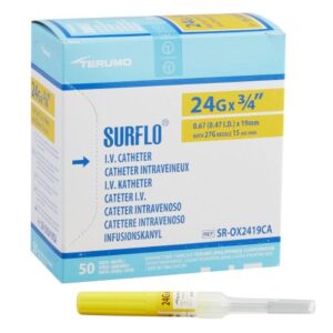 Peripheral IV Catheter Surflo 24 Gauge 3/4 Inch ETFE Straight Hub Non Blood Control Non-Safety