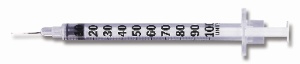 Standard Insulin Syringe with Needle Micro-Fine 1 mL 1/2 Inch 28 Gauge NonSafety Regular Wall