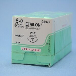 Nonabsorbable Suture with Needle Ethilon Nylon PS-2 3/8 Circle Precision Reverse Cutting Needle Size 5-0 Monofilament
