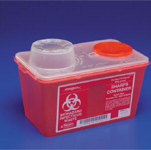Sharps Container Monoject Red Base 17-7/10 H X 6-3/4 W X 10-1/2 D Inch Vertical Entry 3.5 Gallon