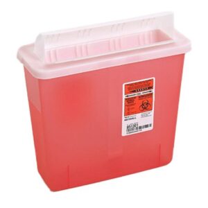 Sharps Container In-Room Translucent Red Base 11 H X 10-3/4 W X 4-3/4 D Inch Horizontal Entry 1.25 Gallon