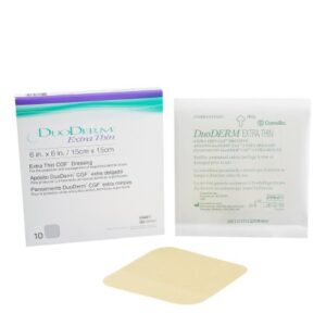 Thin Hydrocolloid Dressing DuoDERM Extra Thin CGF Film Backing 6 X 6 Inch Square Hydrocolloid / Film