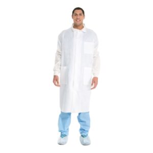Lab Coat White Large Knee Length 3-Layer SMS Disposable