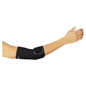 Elbow Sleeve With Support Strap DeRoyal Medium Pull-On / Hook and Loop Strap Closure Left or Right Elbow 10 to 11 Inch Forearm Circumference Black