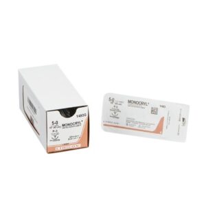 Absorbable Suture with Needle Monocryl Poliglecaprone P-3 3/8 Circle Precision Reverse Cutting Needle Size 5-0 Monofilament