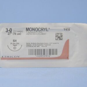 Absorbable Suture with Needle Monocryl Poliglecaprone SH 1/2 Circle Taper Point Needle Size 3-0 Monofilament
