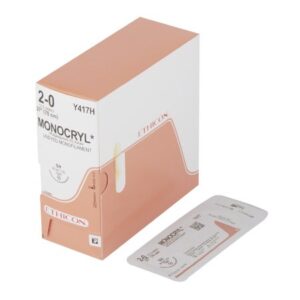 Absorbable Suture with Needle Monocryl Poliglecaprone SH 1/2 Circle Taper Point Needle Size 2-0 Monofilament