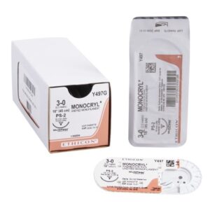 Absorbable Suture with Needle Monocryl Poliglecaprone PS-2 3/8 Circle Precision Reverse Cutting Needle Size 3-0 Monofilament