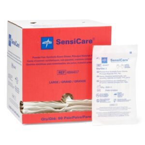 Exam Glove SensiCare Large Sterile Pair Stretch Vinyl Standard Cuff Length Smooth Beige Not Rated