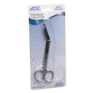 Bandage Scissors ADC Lister 5-1/2 Inch Length Floor / Office Grade Pakistani Stainless Steel NonSterile Finger Ring Handle Angled Blunt Tip / Blunt Tip