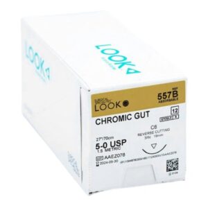 Absorbable Suture with Needle LOOK Chromic Gut C-6 3/8 Circle Reverse Cutting Needle Size 5-0
