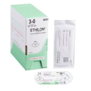Nonabsorbable Suture with Needle Ethilon Nylon FS-1 3/8 Circle Reverse Cutting Needle Size 3-0 Monofilament