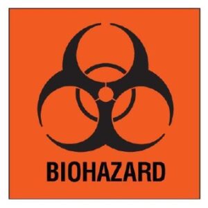 Pre-Printed Label Shamrock Caution Label Fluorescent Red Biohazard / Symbol Black Biohazard 1 X 1 Inch