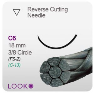 Nonabsorbable Suture with Needle LOOK Silk C-6 3/8 Circle Reverse Cutting Needle Size 5-0 Braided