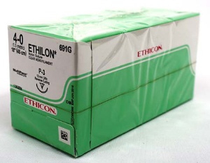 Nonabsorbable Suture with Needle Ethilon Nylon P-3 3/8 Circle Precision Reverse Cutting Needle Size 4-0 Monofilament
