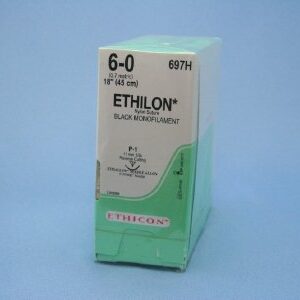 Nonabsorbable Suture with Needle Ethilon Nylon P-1 3/8 Circle Precision Reverse Cutting Needle Size 6-0 Monofilament