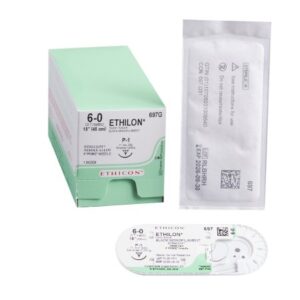 Nonabsorbable Suture with Needle Ethilon Nylon P-1 3/8 Circle Precision Reverse Cutting Needle Size 6-0 Monofilament