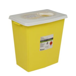 Chemotherapy Waste Container SharpSafety Yellow Base 18-3/4 H X 18-1/4 W X 12-3/4 D Inch Vertical Entry 12 Gallon