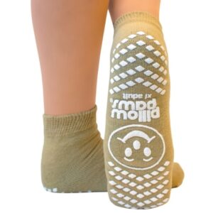 Slipper Socks Pillow Paws Single Imprint Terries Unisex Adult X-Large Single Tread Single Patient Use Tan