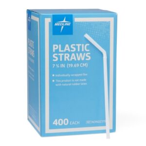 Flexible Drinking Straw Medline Industries 7-3/4 Inch Length White Individually Wrapped
