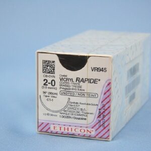 Absorbable Suture with Needle Vicryl Rapide Polyglactin 910 CT-1 1/2 Circle Taper Point Needle Size 2-0 Braided