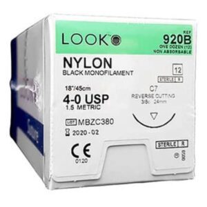 Nonabsorbable Suture with Needle LOOK Nylon C-7 3/8 Circle Reverse Cutting Needle Size 4-0 Monofilament
