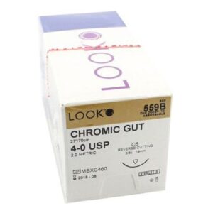 Absorbable Suture with Needle LOOK Chromic Gut C-6 3/8 Circle Reverse Cutting Needle Size 4-0