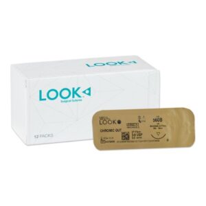 Absorbable Suture with Needle LOOK Chromic Gut C-6 3/8 Circle Reverse Cutting Needle Size 3-0
