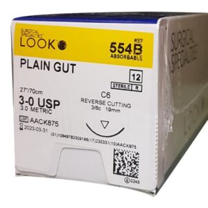 Absorbable Suture with Needle LOOK Plain Gut C-6 3/8 Circle Reverse Cutting Needle Size 3-0