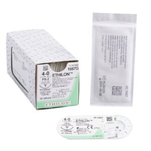Nonabsorbable Suture with Needle Ethilon Nylon PS-2 3/8 Circle Precision Reverse Cutting Needle Size 4-0 Monofilament