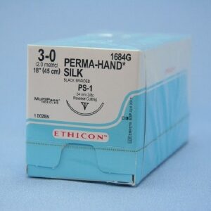 Nonabsorbable Suture with Needle Perma-Hand Silk PS-1 3/8 Circle Reverse Cutting Needle Size 3-0 Braided