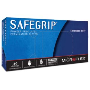 Exam Glove SafeGrip X-Large NonSterile Latex Extended Cuff Length Textured Fingertips Blue Chemo Tested