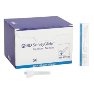 Safety Hypodermic Needle SafetyGlide 1 Inch Length 23 Gauge Thin Wall Sliding Safety Needle
