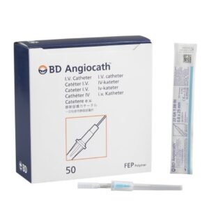 Peripheral IV Catheter Angiocath 22 Gauge 1 Inch FEP Polymer Straight Hub Non Blood Control Non-Safety