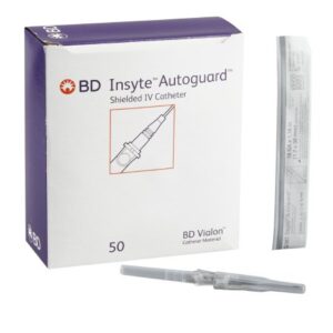 Peripheral IV Catheter Insyte Autoguard 16 Gauge 1.16 Inch BD Vialon Straight Hub Non Blood Control Push Button Safety