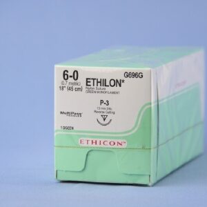 Nonabsorbable Suture with Needle Ethilon Nylon P-3 3/8 Circle Precision Reverse Cutting Needle Size 6-0 Monofilament