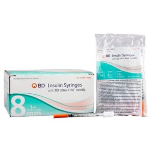 Standard Insulin Syringe with Needle Ultra-Fine 1 mL 5/16 Inch 31 Gauge NonSafety Regular Wall